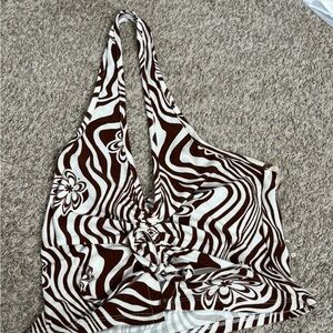 brown and white boho halter🤎